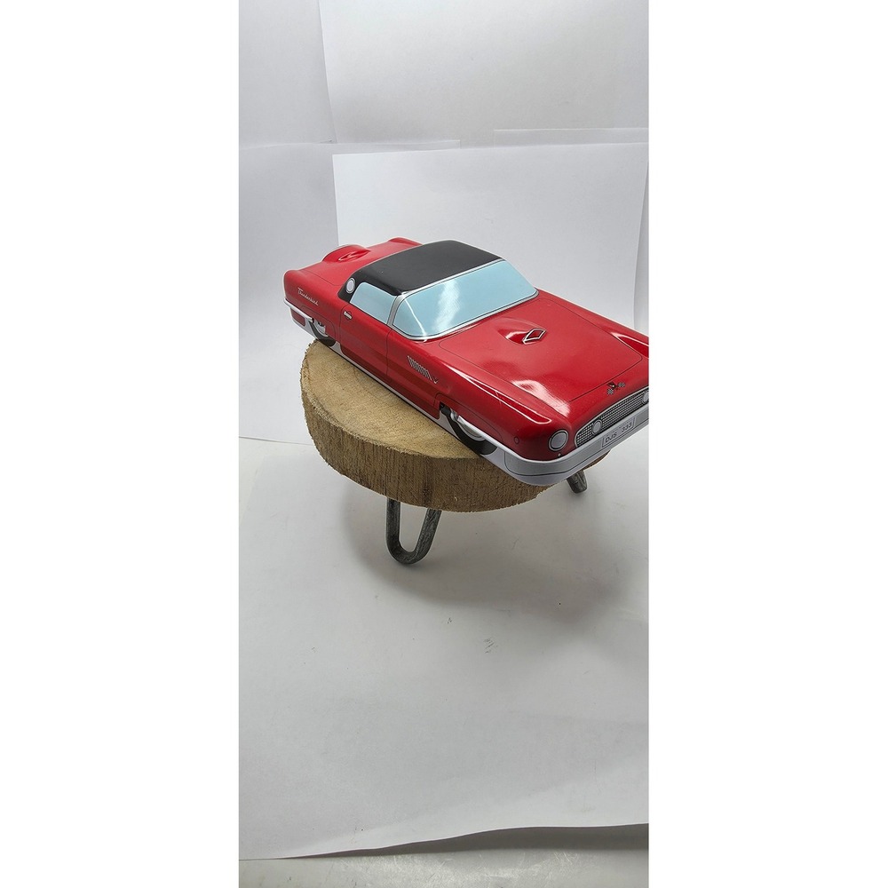 Vintage Ford Thunderbird Red Car Collectible Tin Hinged Storage Container 8.5in